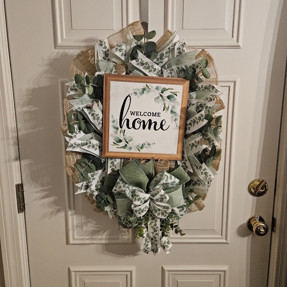 Hand Crafted Green and Cream Welcome Wreath